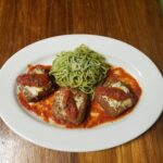 Eggplant parmesan with pasta.